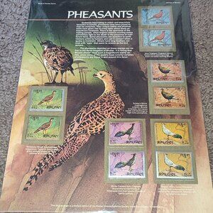 Mint Stamps Panel Pheasants Birds Nature Fauna Vintage Collectible Academia MNH